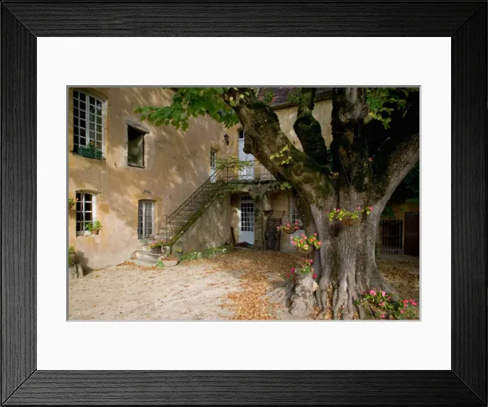 Framed Print : Court yard, Montpazier, Dordogne, Perigord, France. A bastide or fortified town