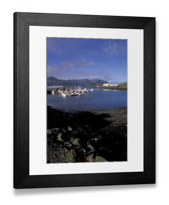Framed Print : Iceland, Djupivogur Mouth of Berufjordur River and harbor