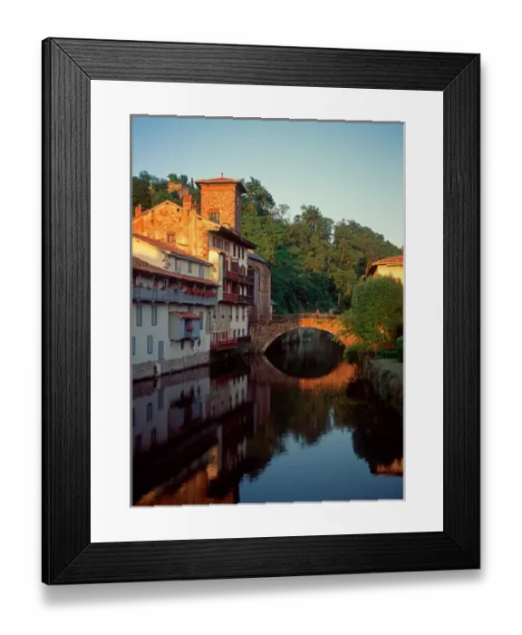 Framed Print : Petit Pont across Rive Nive, Saint-Jean-Pied-de-Port, Pyrenees Atlantiques, Pays Basque Framed Print : Petit Pont across Rive Nive, Saint-Jean-Pied-de-Port, Pyrenees Atlantiques, Pays Basque