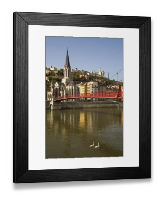 Framed Print : Passerelle St Georges foot bridge across River Saone, St George church, Lyon, France Framed Print : Passerelle St Georges foot bridge across River Saone, St George church, Lyon, France