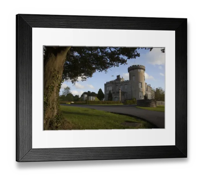 Framed Print : Dromoland Castle Hotel in Newmaket-on-Fergus, Ireland, Framed by an old tree, a side Framed Print : Dromoland Castle Hotel in Newmaket-on-Fergus, Ireland, Framed by an old tree, a side