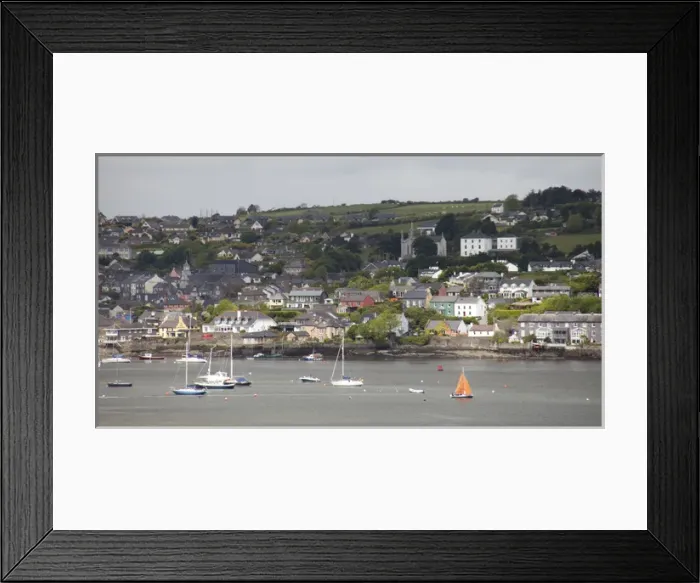 Framed Print : Kinsale Ireland with colorful homes on the hillside and boats in the water