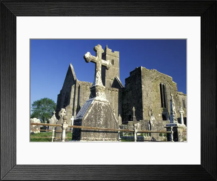 Framed Print : Europe, Ireland, County Clare. Quin Abbey, Crosses in cemetery Framed Print : Europe, Ireland, County Clare. Quin Abbey, Crosses in cemetery