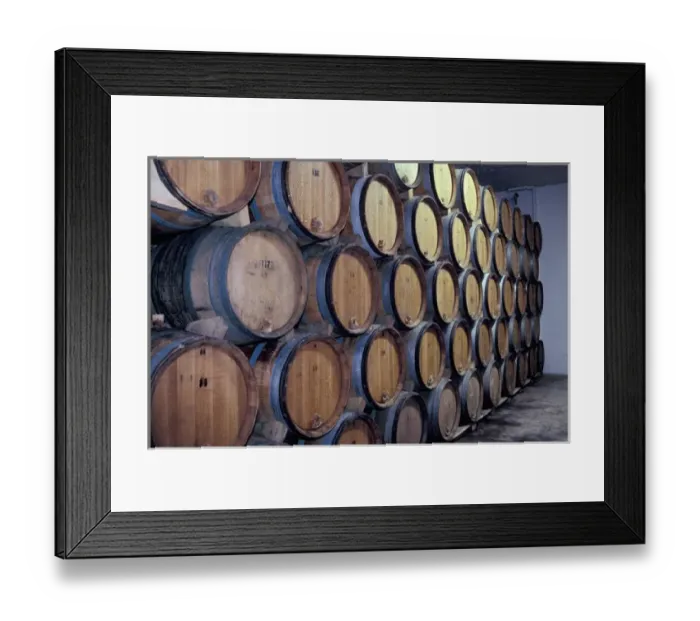Framed Print : EU, France, Burgundy. Chablis winery, Barrel room