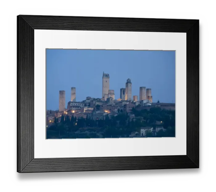 Framed Print : Italy, Tuscany. Twilight skyline of San Gimignano