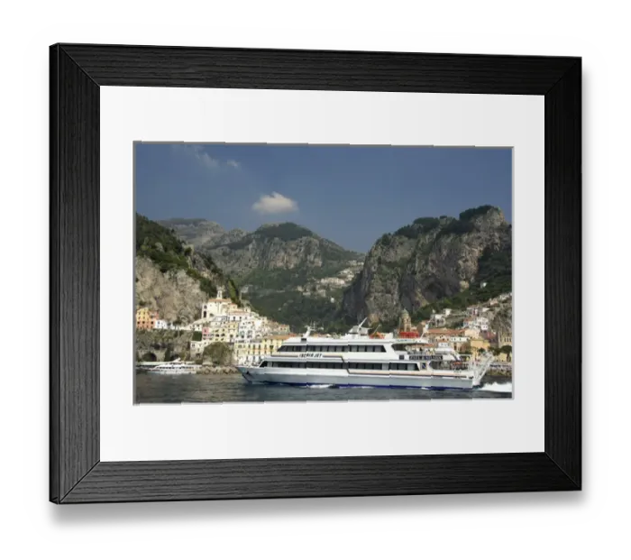 Framed Print : Europe, Italy, Amalfi Coast, Bay of Salerno, Amalfi. Local ferry
