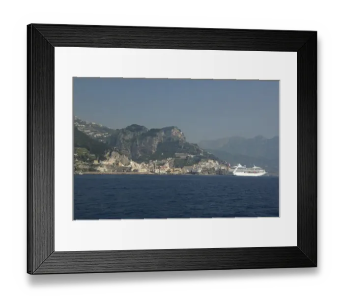 Framed Print : Europe, Italy, Amalfi Coast, Bay of Salerno, Amalfi. Oceania cruise ship, Regatta