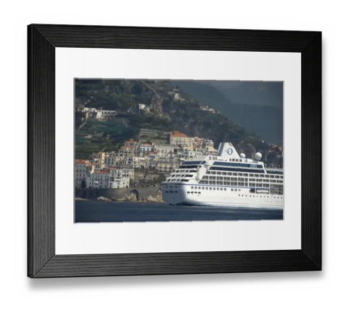 Framed Print : Europe, Italy, Amalfi Coast, Bay of Salerno, Amalfi. Oceania cruise ship, Regatta