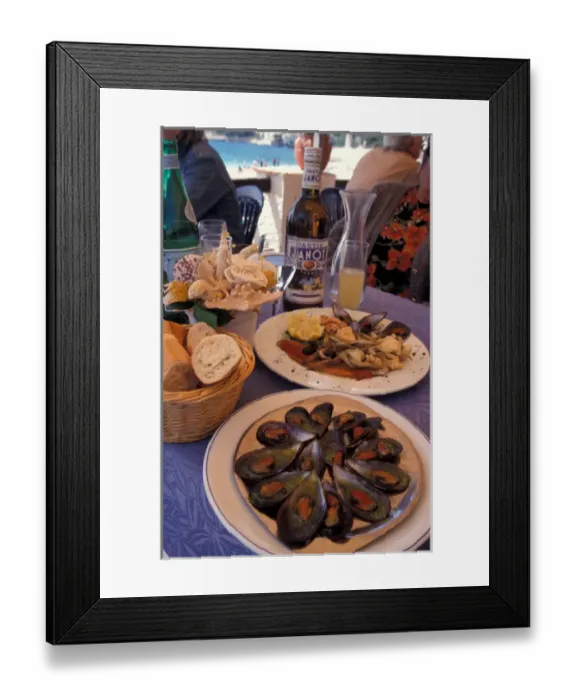 Framed Print : Europe, France, Cassis, seafood cafe tablespread Framed Print : Europe, France, Cassis, seafood cafe tablespread