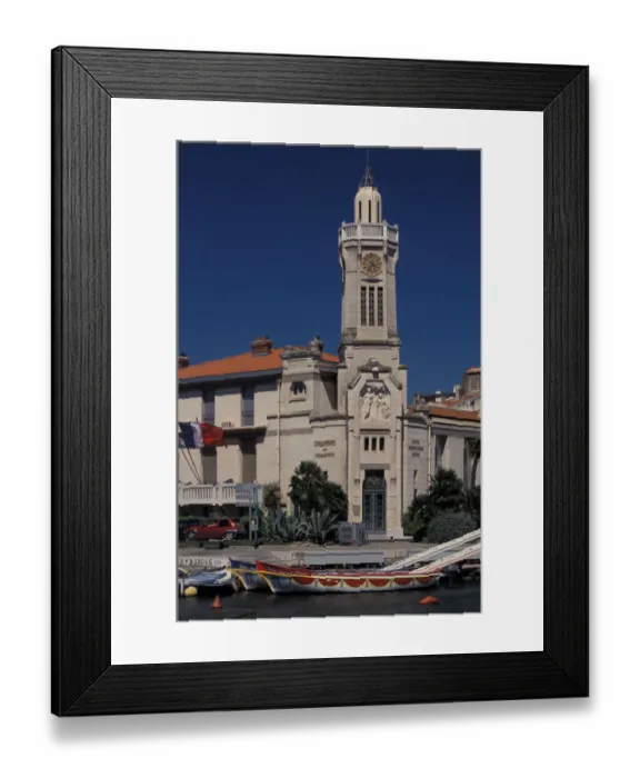 Framed Print : Europe, France, Sete, clock tower and Chamber of Commerce building Framed Print : Europe, France, Sete, clock tower and Chamber of Commerce building