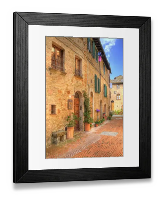 Framed Print : Europe, Italy, Tuscany, Pienza. Small side street in Pienza