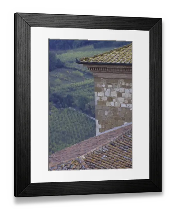 Framed Print : Italy, Tuscany Tile roof and farmhouse and fields Framed Print : Italy, Tuscany Tile roof and farmhouse and fields