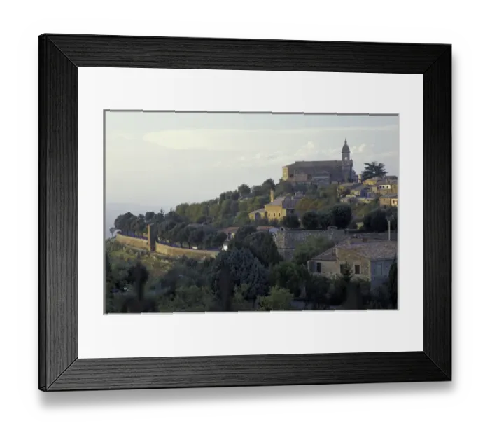 Framed Print : Italy, Tuscany, Montalcino Cathedral and houses in walled city Framed Print : Italy, Tuscany, Montalcino Cathedral and houses in walled city