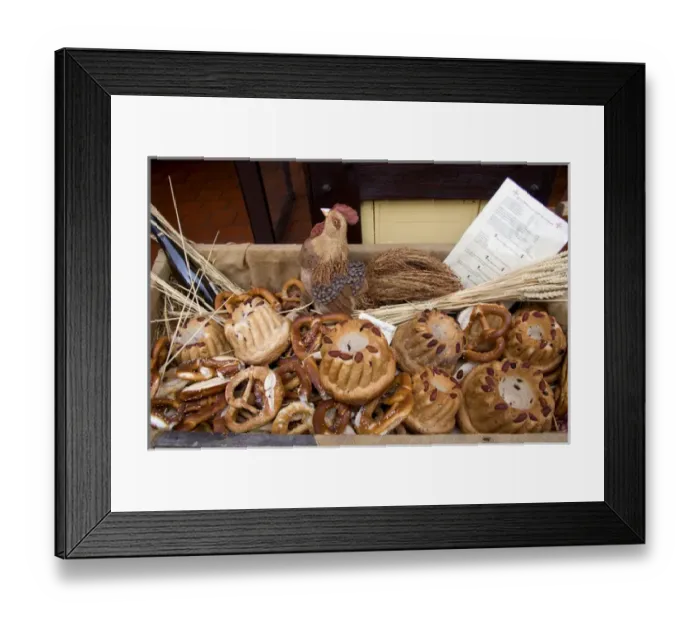 Framed Print : Bread and pretzels being sold at a bakery in the village of Ribeauville, Eastern France Framed Print : Bread and pretzels being sold at a bakery in the village of Ribeauville, Eastern France