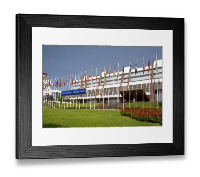Framed Print : Council of Europe building and flags of member nations in Strasbourg, France