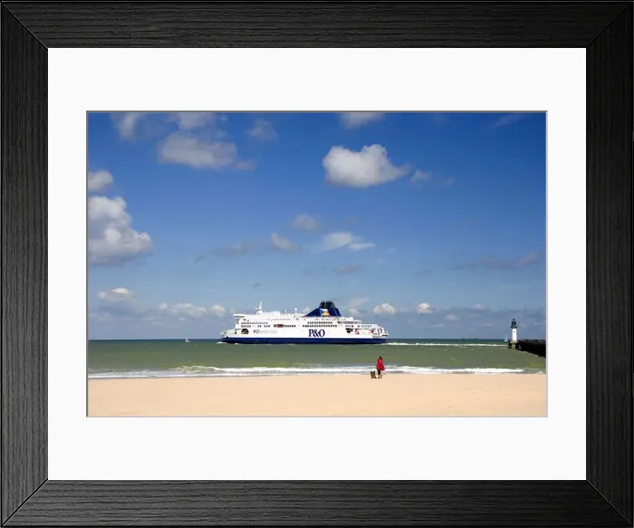 Framed Print : Ferry boat in the Strait of Dover in the English Channel at Calais in the department Framed Print : Ferry boat in the Strait of Dover in the English Channel at Calais in the department