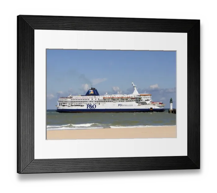 Framed Print : Ferry boat in the Strait of Dover in the English Channel approaches the port of Framed Print : Ferry boat in the Strait of Dover in the English Channel approaches the port of
