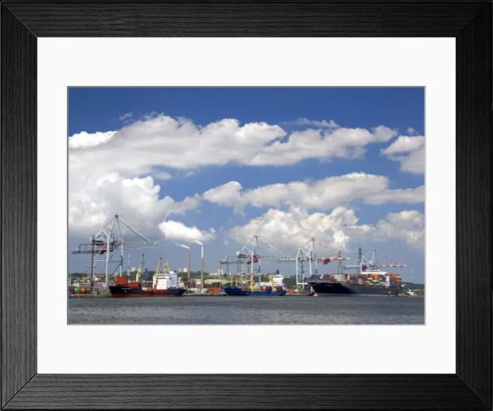 Framed Print : Container ships docked at Le Havre in the department of Seine-Maritime, Normandy, France Framed Print : Container ships docked at Le Havre in the department of Seine-Maritime, Normandy, France