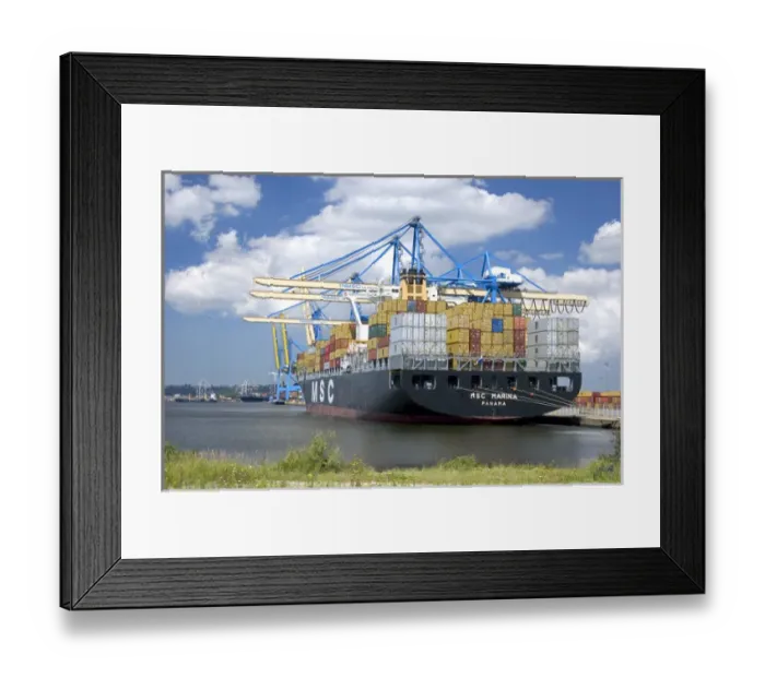 Framed Print : Container ship docked at Le Havre in the deparment of Seine-Maritime, Normandy, France