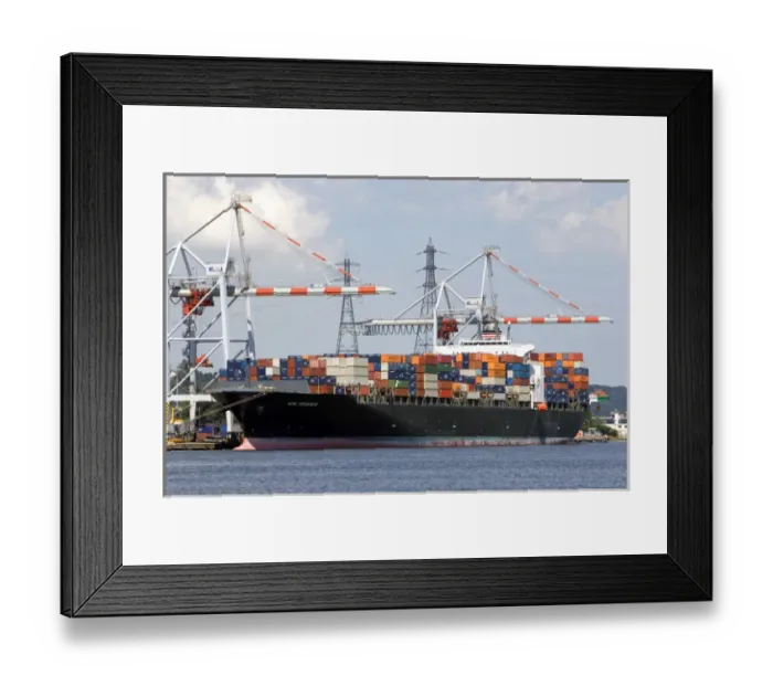 Framed Print : Container ship docked at Le Havre in the department of Seine-Maritime, Normandy, France Framed Print : Container ship docked at Le Havre in the department of Seine-Maritime, Normandy, France