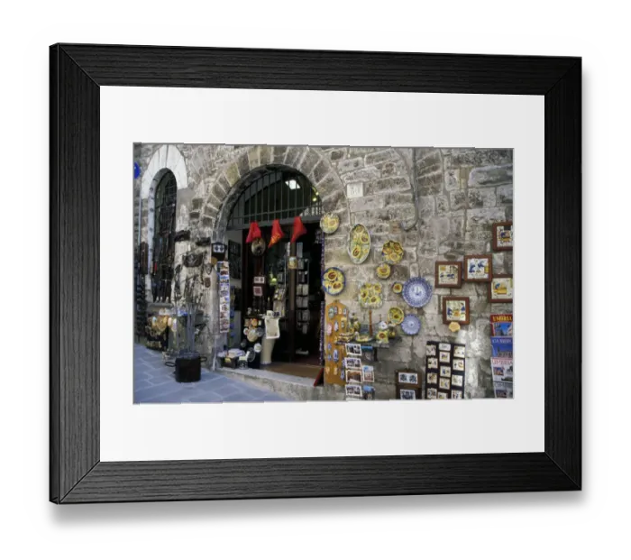 Framed Print : Europe, Italy, Umbria, Assisi. Souvenir pottery shop