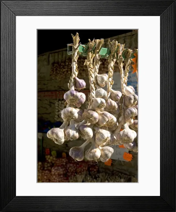 Framed Print : Garlic being sold at a market at Saint-Broladre in the nation of Brittany a province Framed Print : Garlic being sold at a market at Saint-Broladre in the nation of Brittany a province