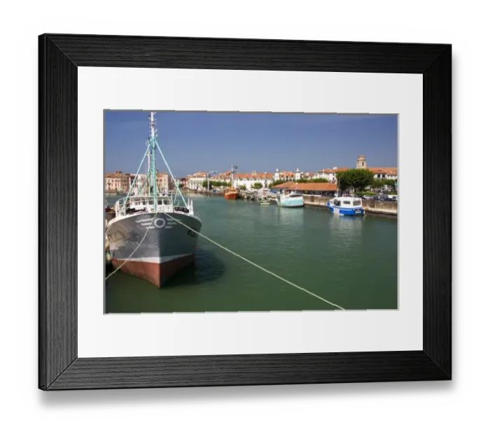 Framed Print : Boats in the harbor at Ciboure, Pyrenees Atlantiques, French Basque Country, Southwest