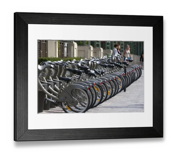 Framed Print : Velib public bicycle rentals near Les Halles in Paris, France Framed Print : Velib public bicycle rentals near Les Halles in Paris, France