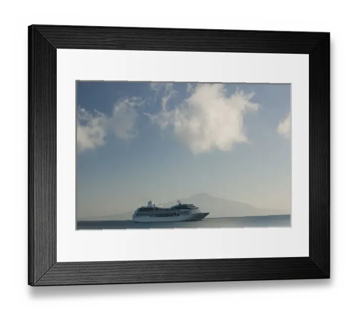 Framed Print : ITALY-Campania-(Sorrento Peninsula)-SORRENTO: Cruiseship & Mount Vesuvius / Bay of Framed Print : ITALY-Campania-(Sorrento Peninsula)-SORRENTO: Cruiseship & Mount Vesuvius / Bay of