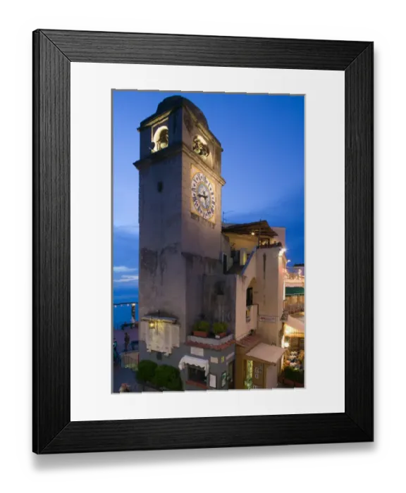 Framed Print : ITALY-Campania-(Bay of Naples)-CAPRI: Clock Tower / Piazza Umberto 1 / Evening Framed Print : ITALY-Campania-(Bay of Naples)-CAPRI: Clock Tower / Piazza Umberto 1 / Evening