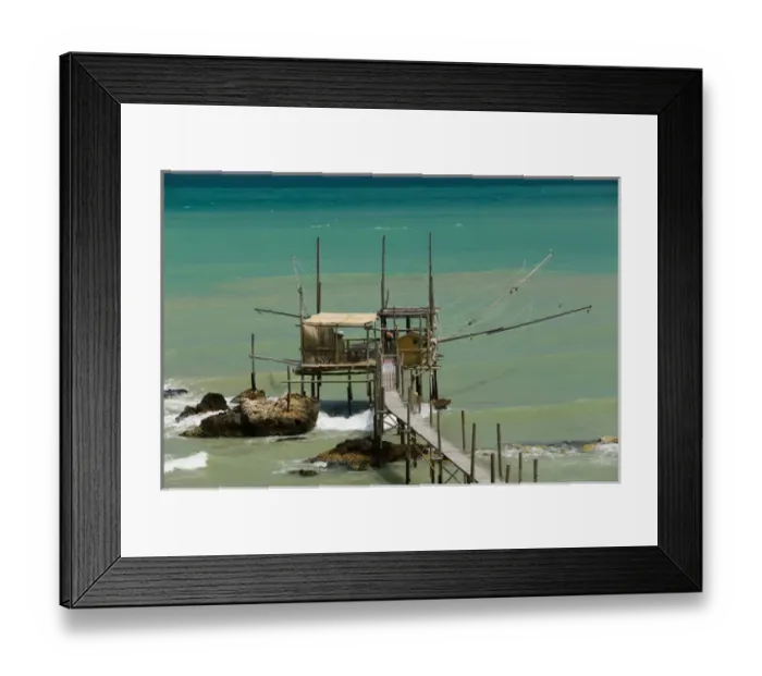 Framed Print : Italy, Abruzzo, Fossacesia Marina, Fishing Shack on Adriatic Sea