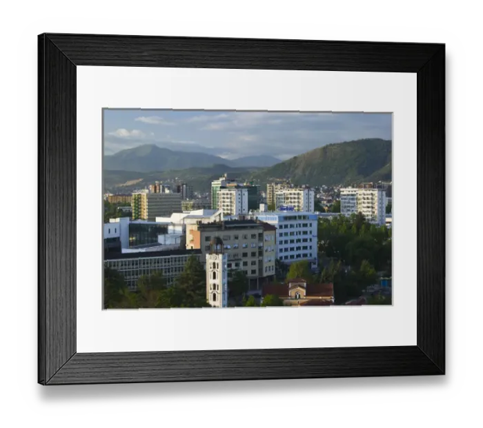 Framed Print : MACEDONIA, Skopje. Central Skopje from City Fort (Trvdina Kale) / Dawn Framed Print : MACEDONIA, Skopje. Central Skopje from City Fort (Trvdina Kale) / Dawn