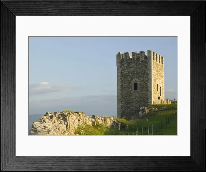 Framed Print : MACEDONIA, Skopje. City Fort Tower (Trvdina Kale)  /  Dawn