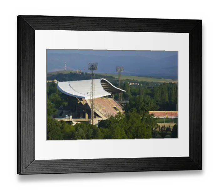 Framed Print : MACEDONIA, Skopje. Stadium from City Fort (Trvdina Kale)  /  Morning
