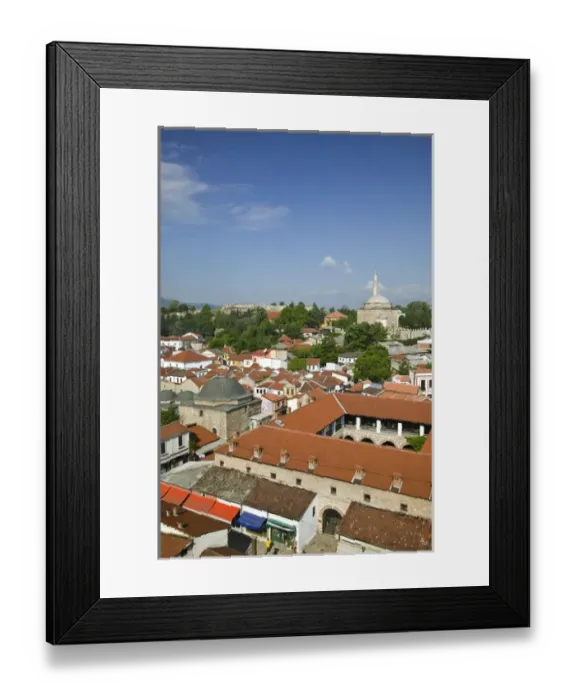 Framed Print : MACEDONIA, Skopje. Carsija Old Town- View towards Mustafa Pasha Mosque  /  Morning