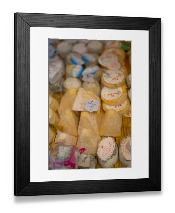 Framed Print : 03. France, Paris, variety of cheese for sale in cheese shop