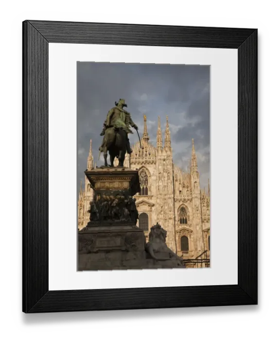 Framed Print : ITALY, Milan Province, Milan. Milan Cathedral and statue, late afternoon Framed Print : ITALY, Milan Province, Milan. Milan Cathedral and statue, late afternoon