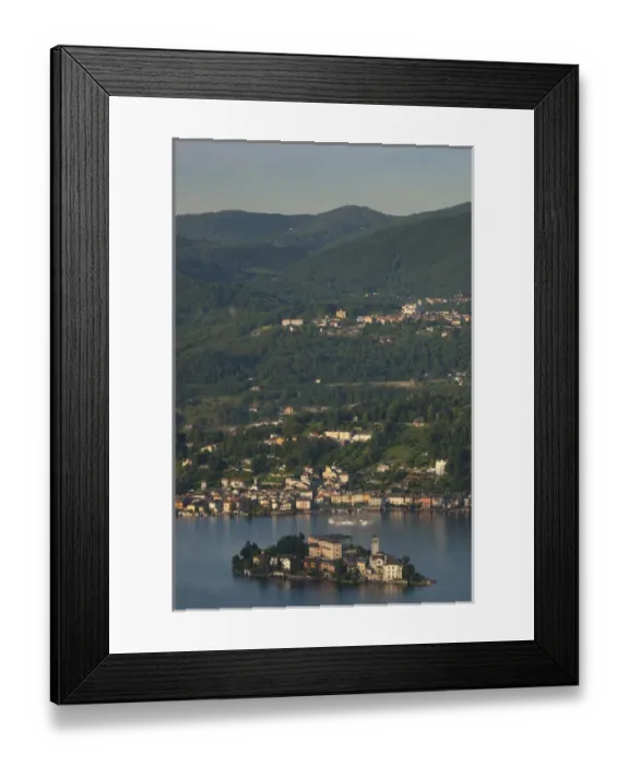 Framed Print : ITALY, Novara Province, Orta San Giulio. High angle view of town and Isola San Giulio