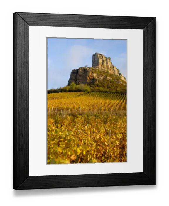 Framed Print : 03. France, Maconnais Region, Roche de Solutre above Pouilly-Fuisse vineyards