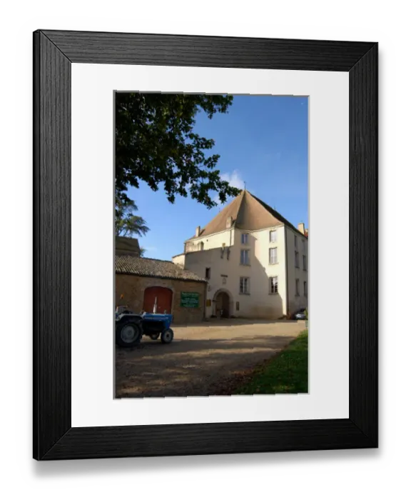 Framed Print : 03. France, Burgundy, Maconnais region, Chateau de Pierreclos, tractor by entrance 