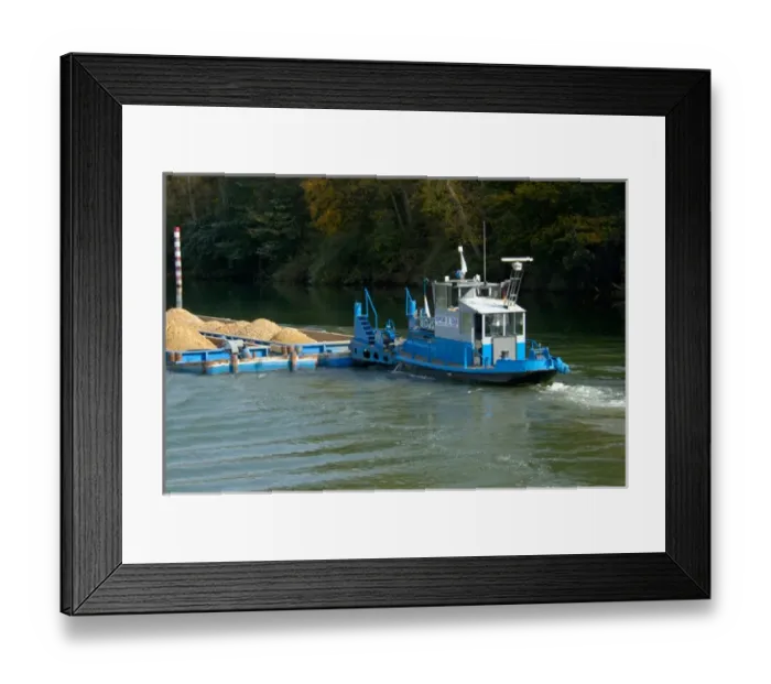 Framed Print : 03. France, Saone River, barge hauling stone and sand (Editorial Usage Only)
