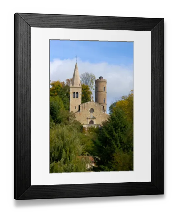 Framed Print : France, Saone River, church near Macon Framed Print : France, Saone River, church near Macon
