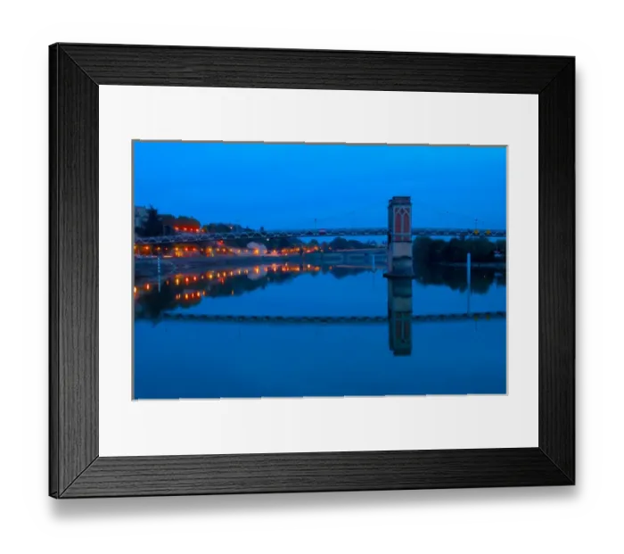 Framed Print : 03. France, Trevoux, a bridge over the Saone River at dusk