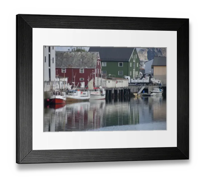 Framed Print : Norway, Nordland, Lofoten Archipelago, Mount Vagakaillen area. Fishing village of Framed Print : Norway, Nordland, Lofoten Archipelago, Mount Vagakaillen area. Fishing village of
