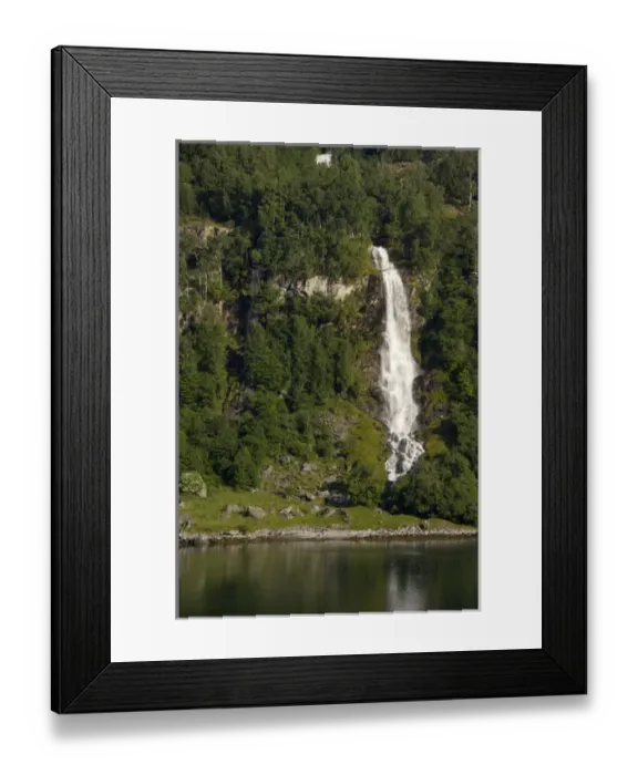 Framed Print : Norway, Geirangerfjord. View of waterfall in scenic fjord sailing toward Hellesylt & Geiranger