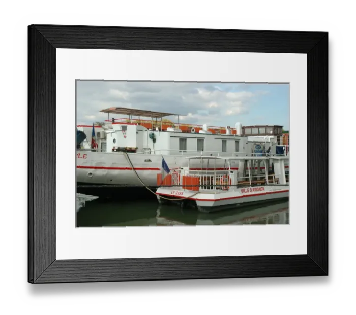 Framed Print : 03. France, Avignon, Provence, two boats docked at pier (Editorial Usage Only) Framed Print : 03. France, Avignon, Provence, two boats docked at pier (Editorial Usage Only)