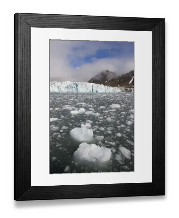 Framed Print : Norway, Svalbard, Spitsbergen Island, Icebergs floating near face of Hans Glacier