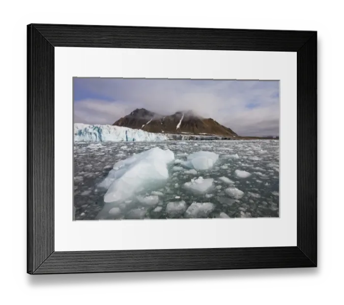 Framed Print : Norway, Svalbard, Spitsbergen Island, Icebergs floating near face of Hans Glacier
