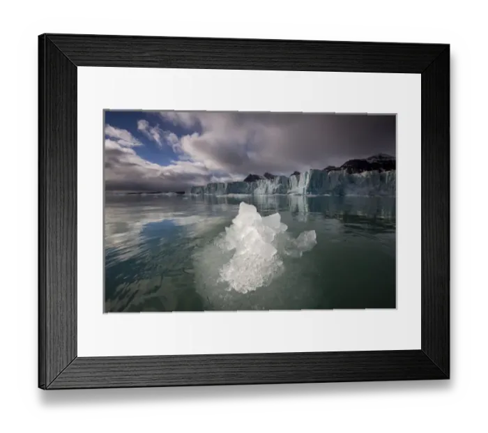 Framed Print : Norway, Svalbard, Spitsbergen Island, Morning sun lights iceberg floating in Sveabreen