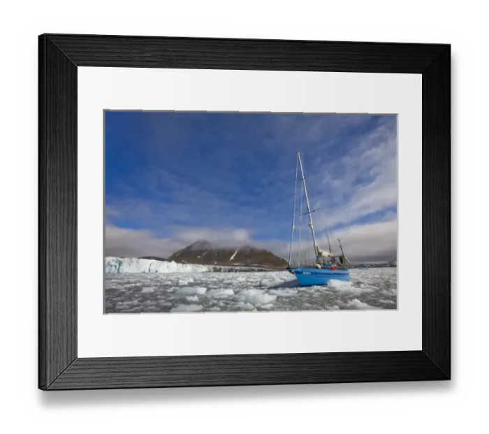 Framed Print : Norway, Svalbard, Spitsbergen Island, The sailboat SV Arctica surrounded by glacier Framed Print : Norway, Svalbard, Spitsbergen Island, The sailboat SV Arctica surrounded by glacier